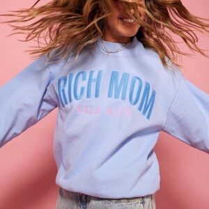 Rich Mom Palo Alto organic cotton lavender with blue and pink writing Sweatshirt
